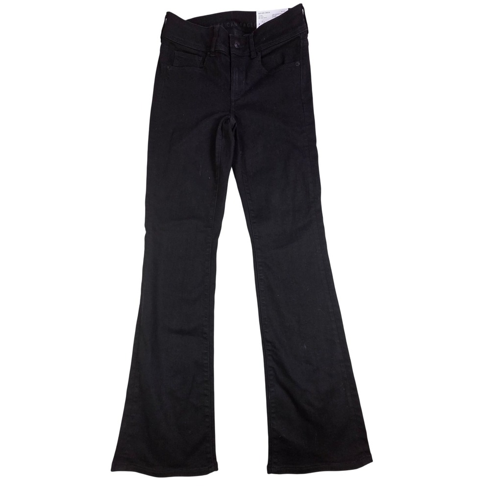 American Eagle Kick Boot Jeans Womens 4 Black Low Rise‎ Regular Minimalist - NWT